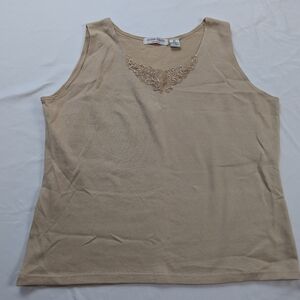 Extra Touch Tan Tank Top with Embroidered Detail